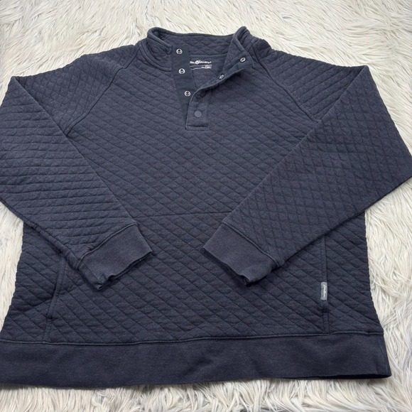 Eddie Bauer Men's L Charcoal Gray Quilted Henley Sweater Jacket Cotton Blend - Picture 1 of 5